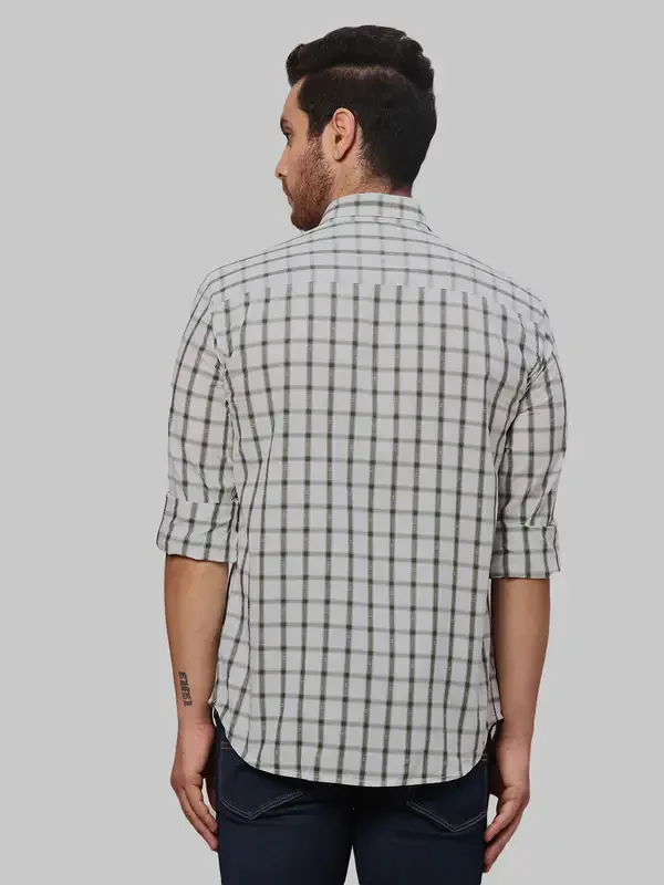 Men Green Slim Fit Checks Cotton Cut Away Collar Shirts - Image 5