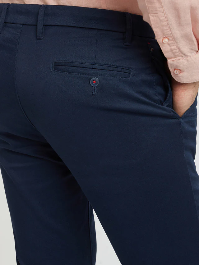 Men Blue Contemporary Fit Structure Cotton Trouser - Image 7