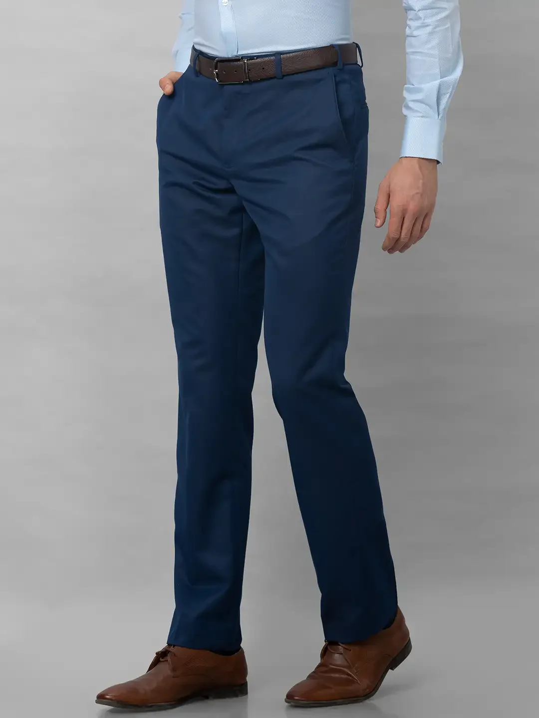 Park Avenue Men Blue Structure Smart Fit Polyester Blend Trousers - Image 3