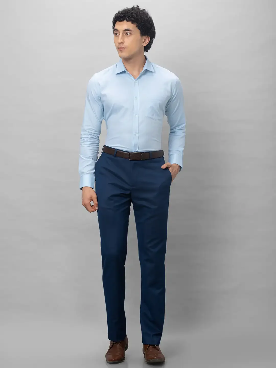 Park Avenue Men Blue Structure Smart Fit Polyester Blend Trousers - Image 5