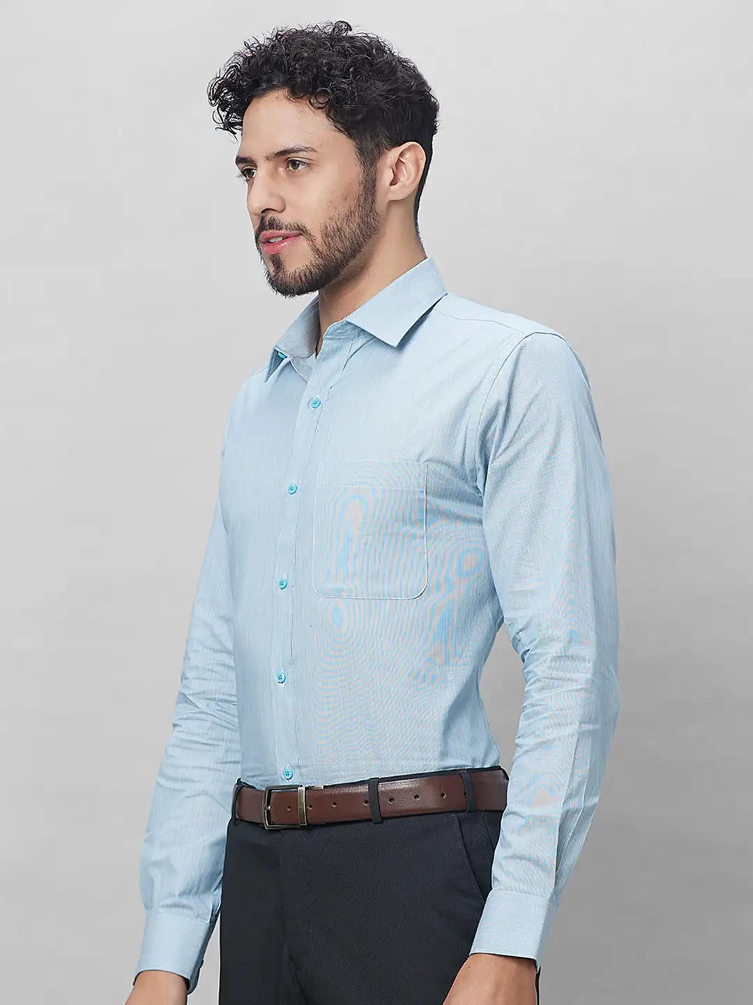 Raymond Men Petrol Structure Slim Fit Cotton Shirts - Image 3