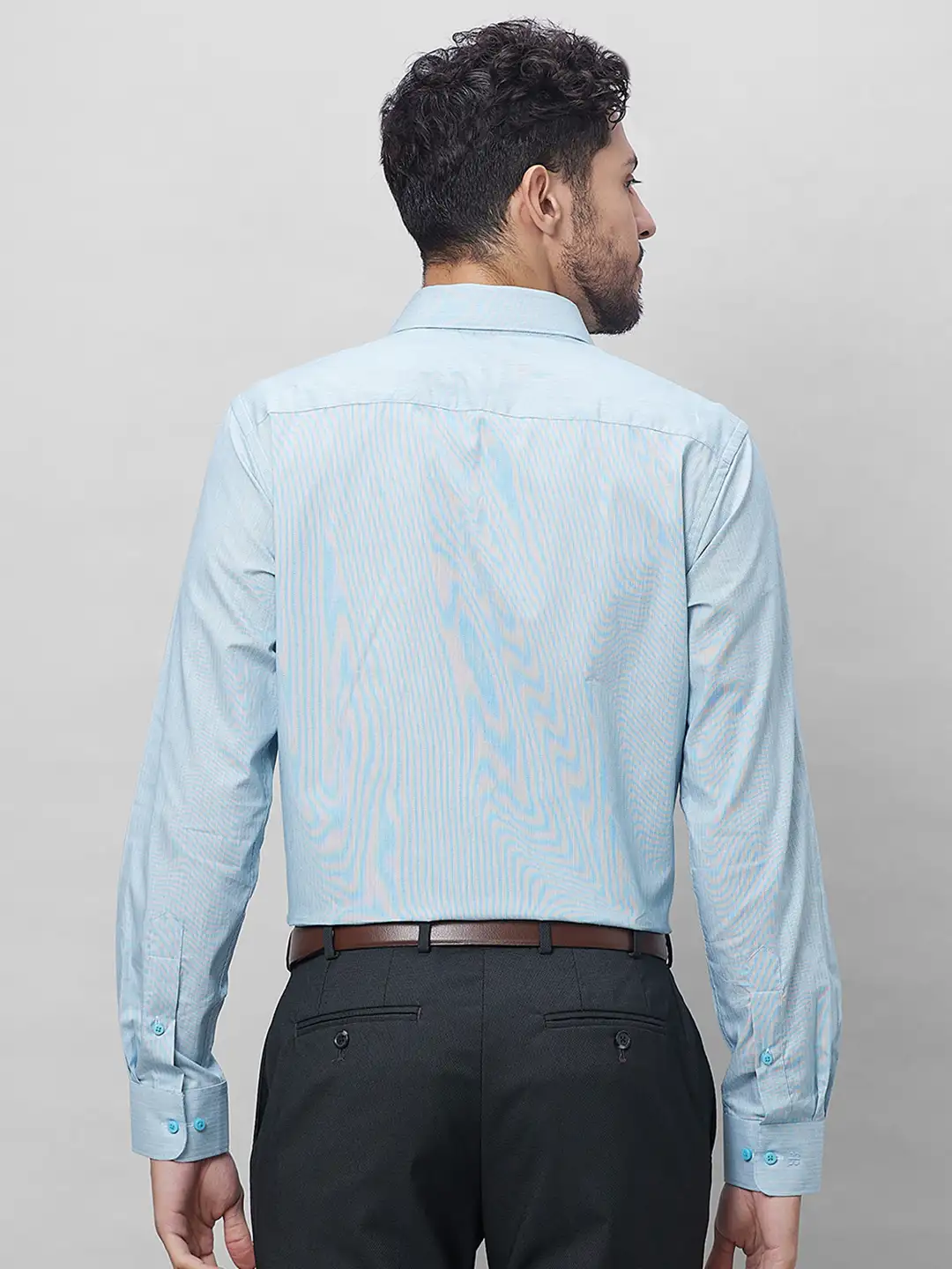 Raymond Men Petrol Structure Slim Fit Cotton Shirts - Image 4