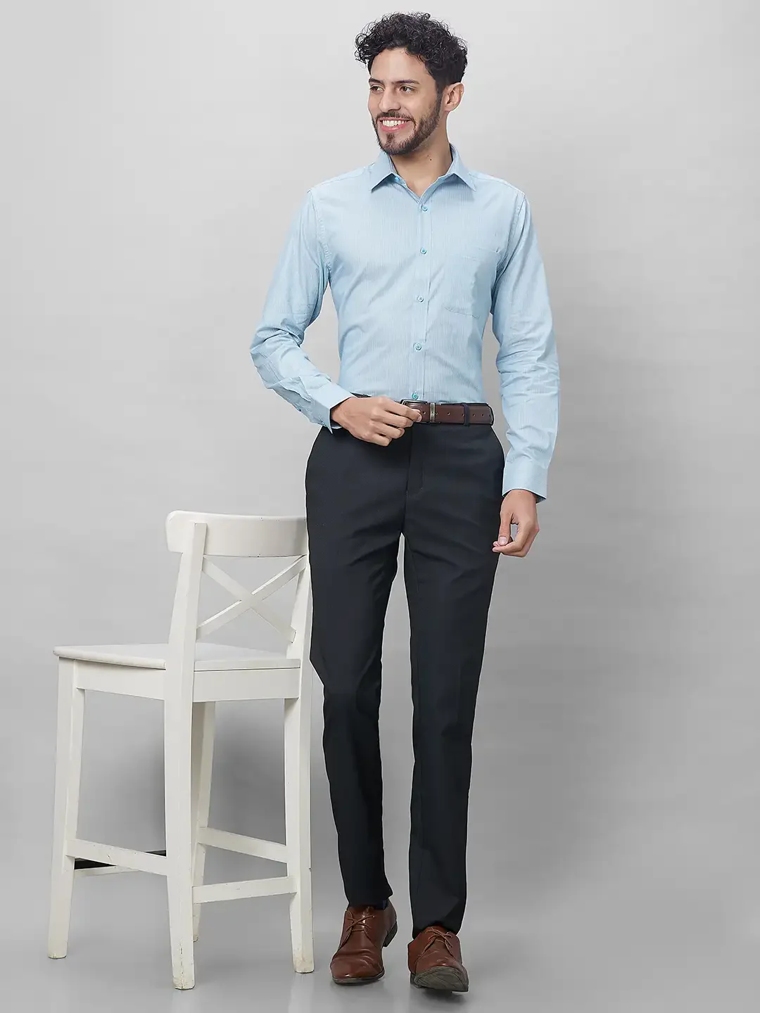 Raymond Men Petrol Structure Slim Fit Cotton Shirts - Image 5