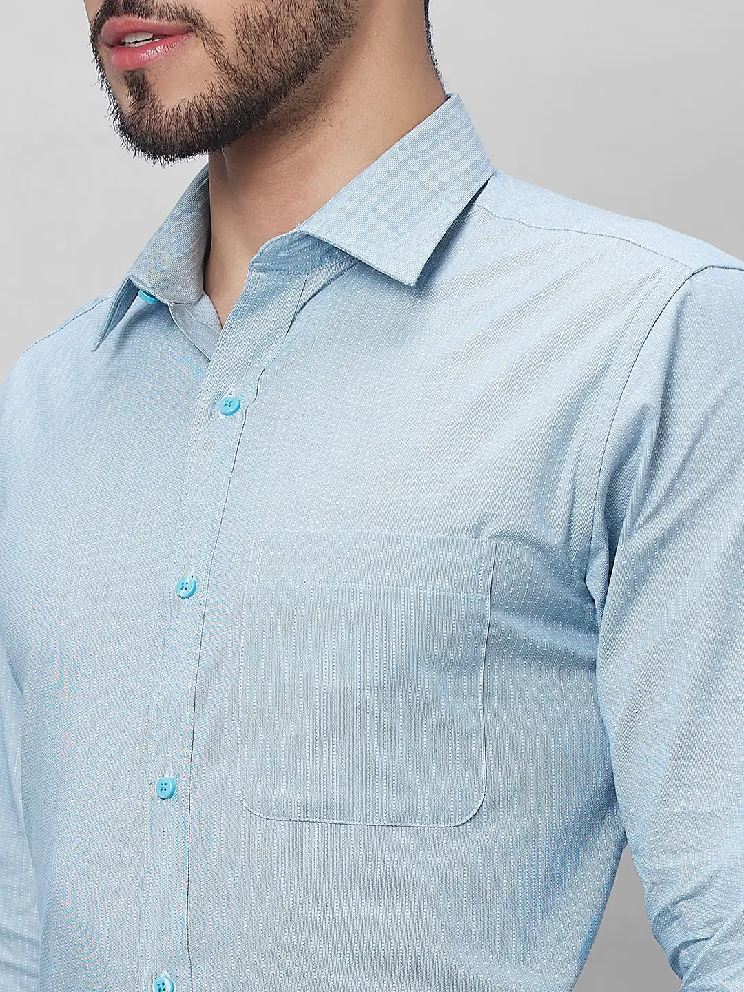 Raymond Men Petrol Structure Slim Fit Cotton Shirts - Image 6