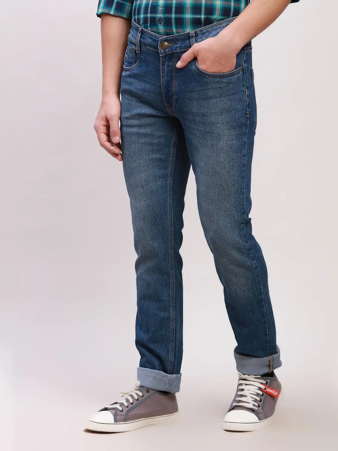 Parx Men Blue Twill Low Rise Tapered Fit Cotton Blend Jeans - Image 3