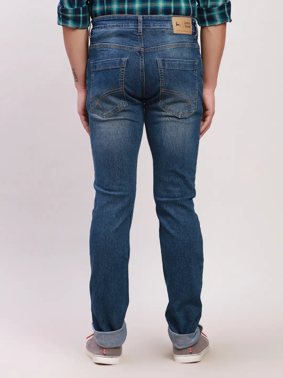 Parx Men Blue Twill Low Rise Tapered Fit Cotton Blend Jeans - Image 4