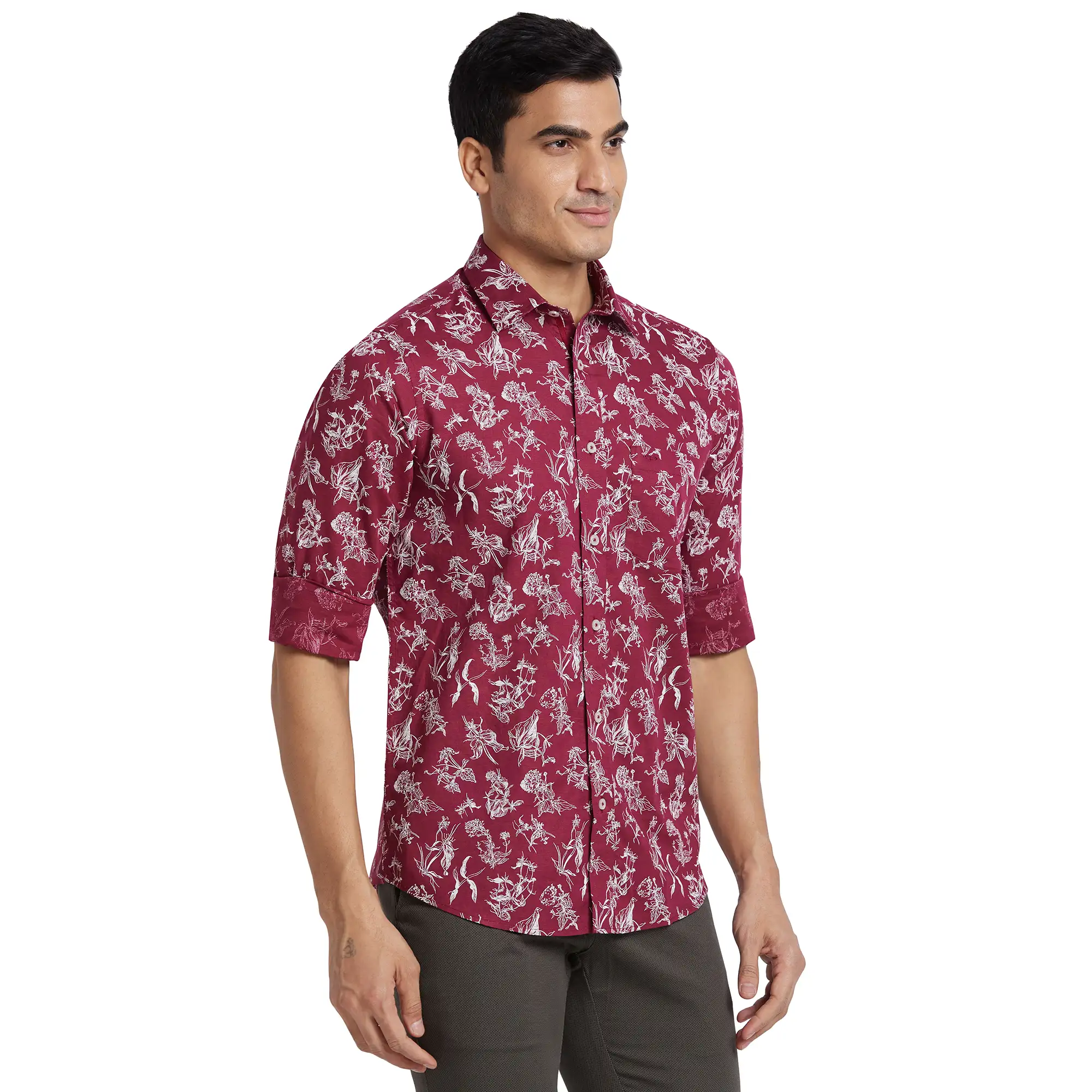 ColorPlus Men Maroon Print Regular Fit Cotton Blend Full Sleeve Shirt - Image 2