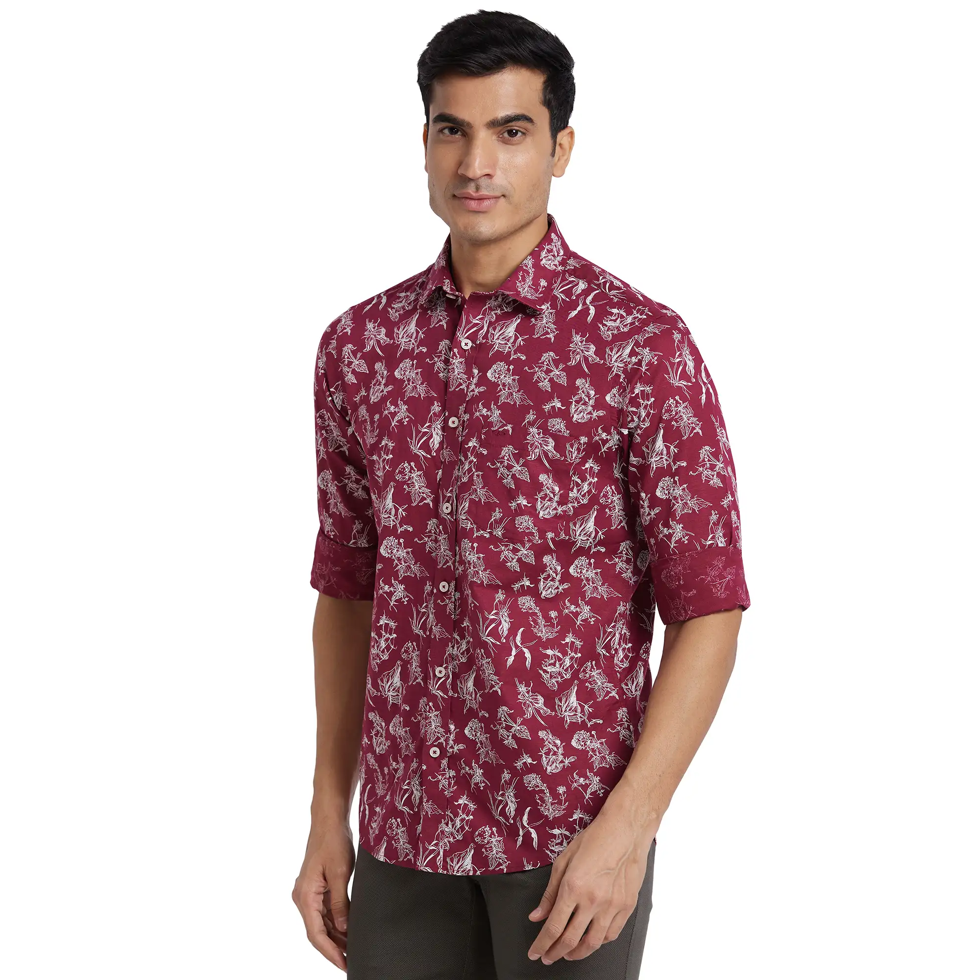 ColorPlus Men Maroon Print Regular Fit Cotton Blend Full Sleeve Shirt - Image 3
