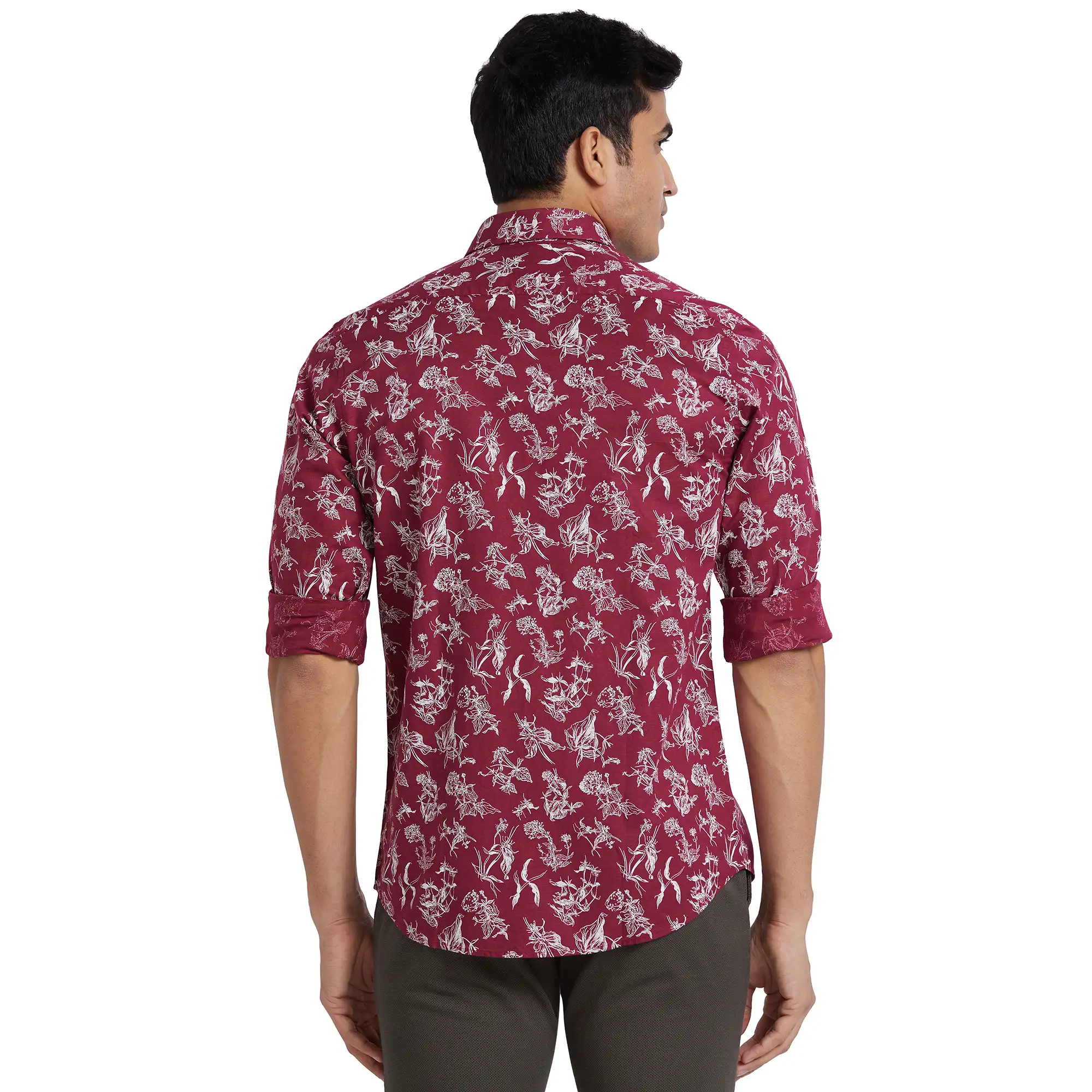 ColorPlus Men Maroon Print Regular Fit Cotton Blend Full Sleeve Shirt - Image 4