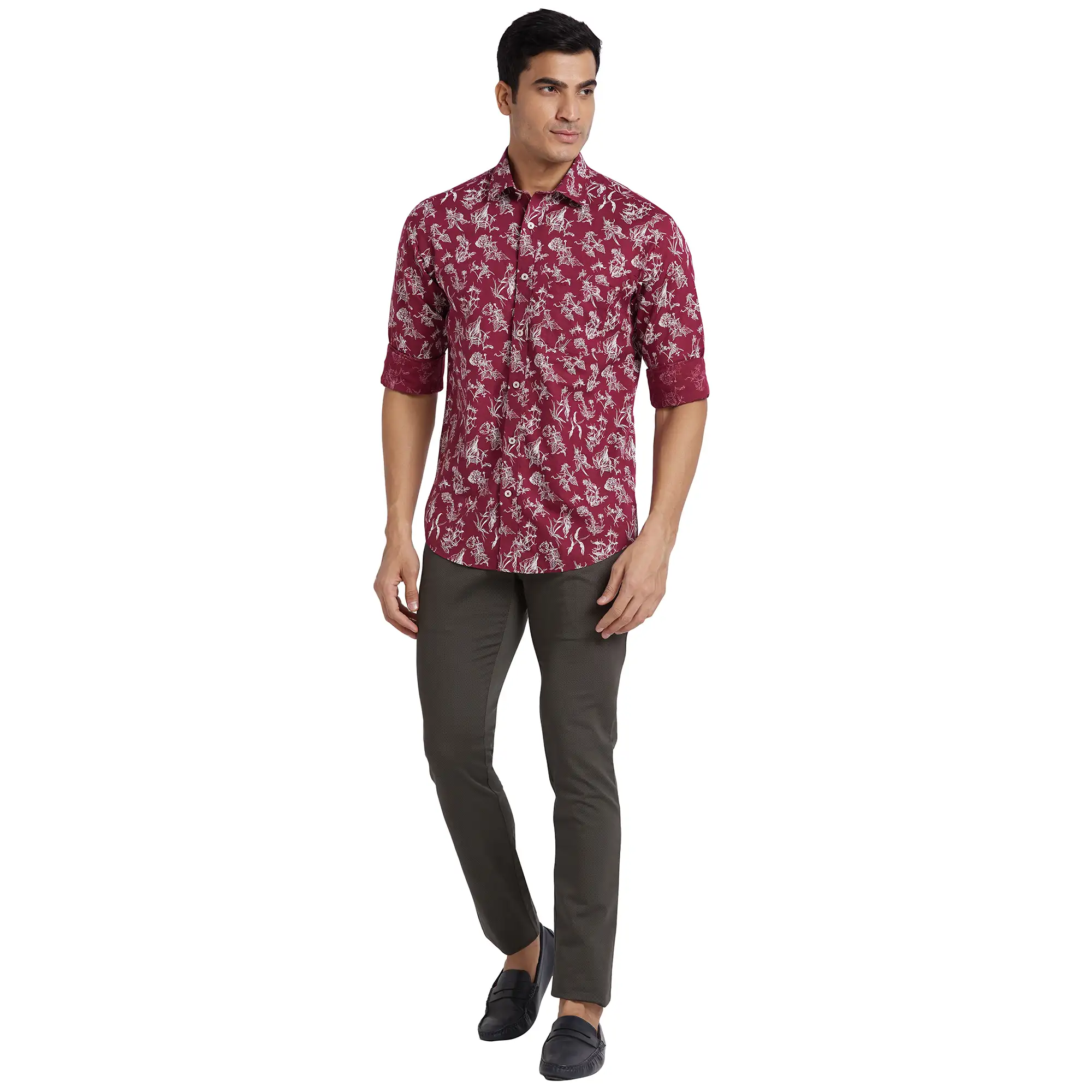 ColorPlus Men Maroon Print Regular Fit Cotton Blend Full Sleeve Shirt - Image 5