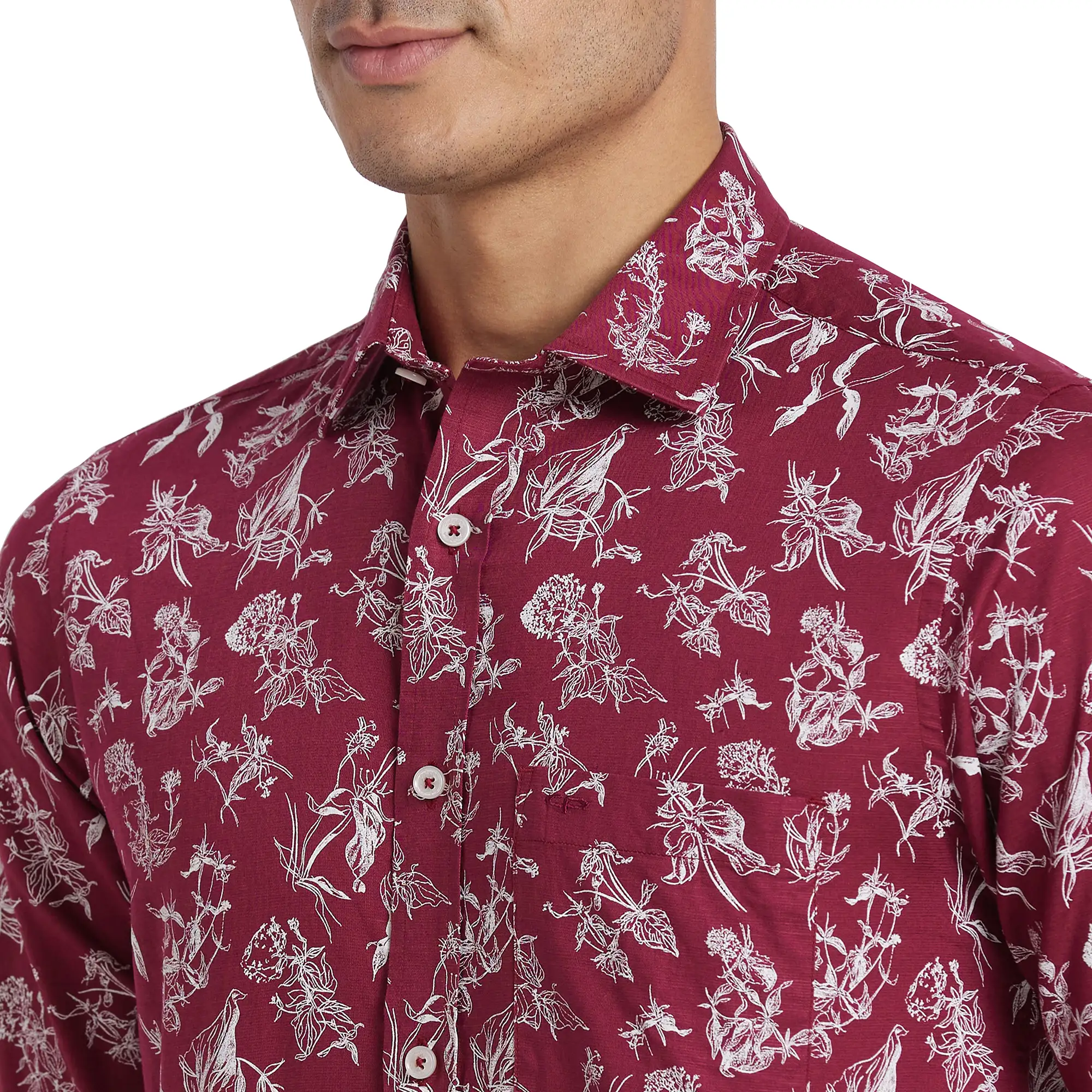 ColorPlus Men Maroon Print Regular Fit Cotton Blend Full Sleeve Shirt - Image 6