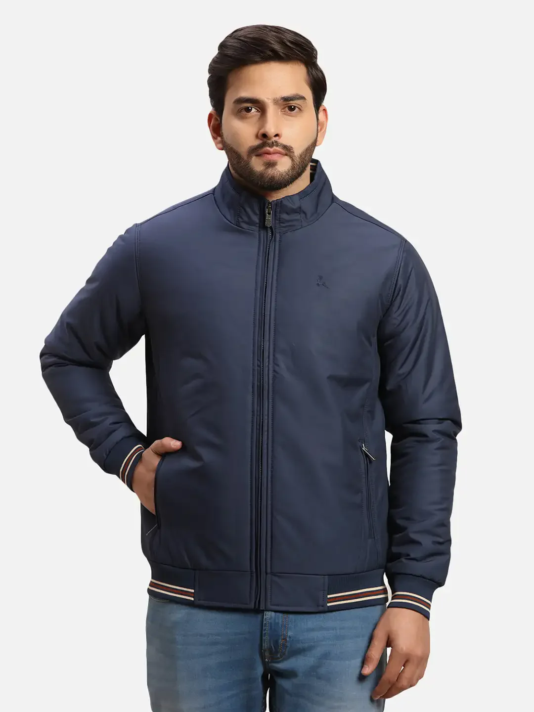 Parx Men Blue Solid Polyester Full Sleeve Jacket