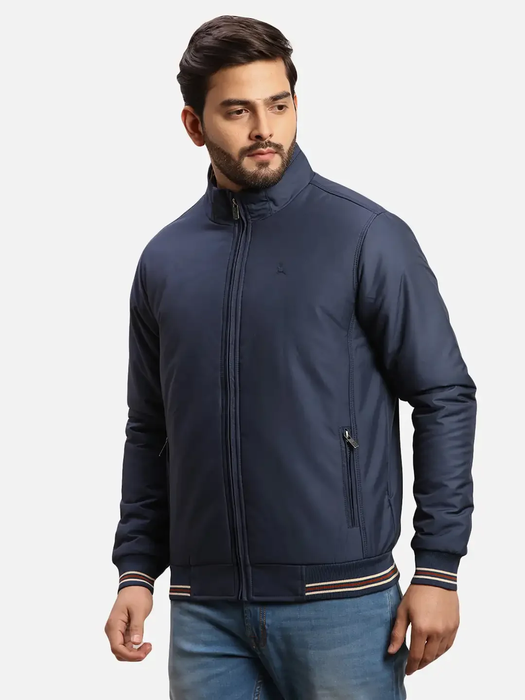 Parx Men Blue Solid Polyester Full Sleeve Jacket - Image 3