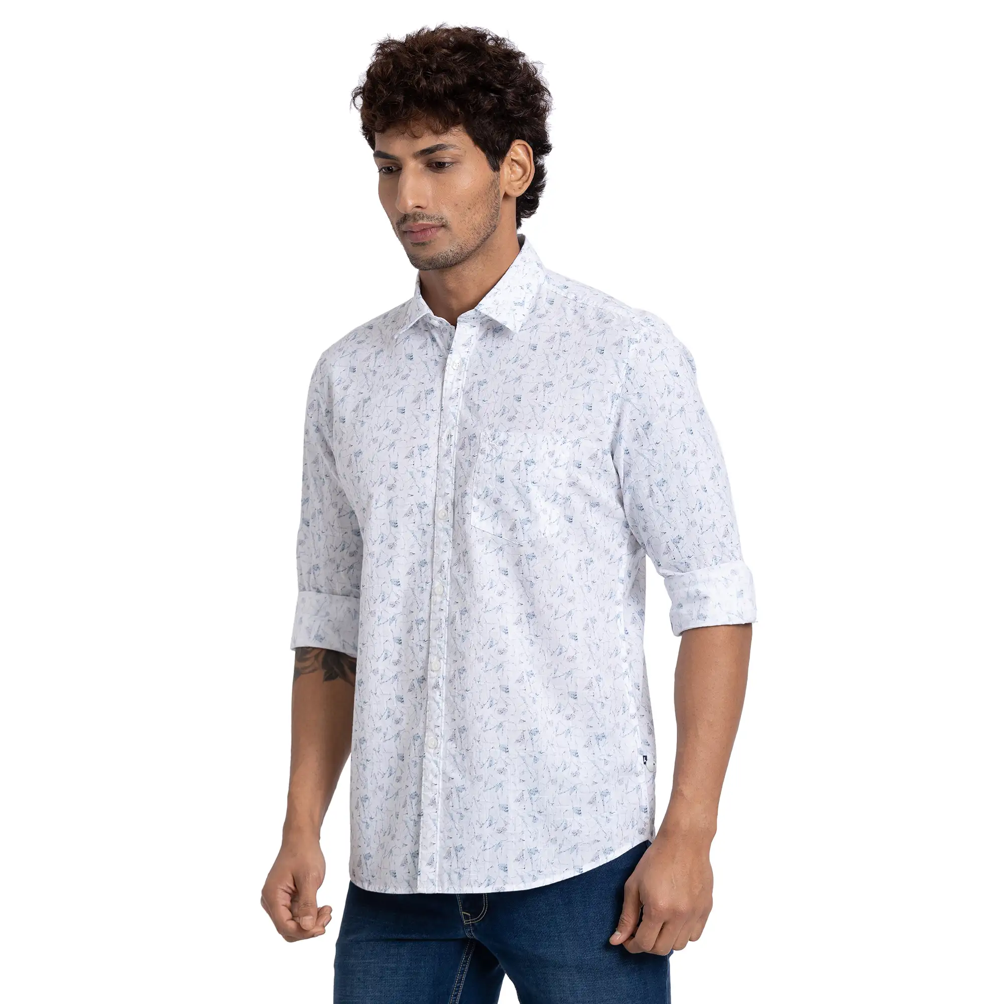 Parx Men White Print Slim Fit Cotton Full Sleeve Cutway Collar Shirt - Image 3