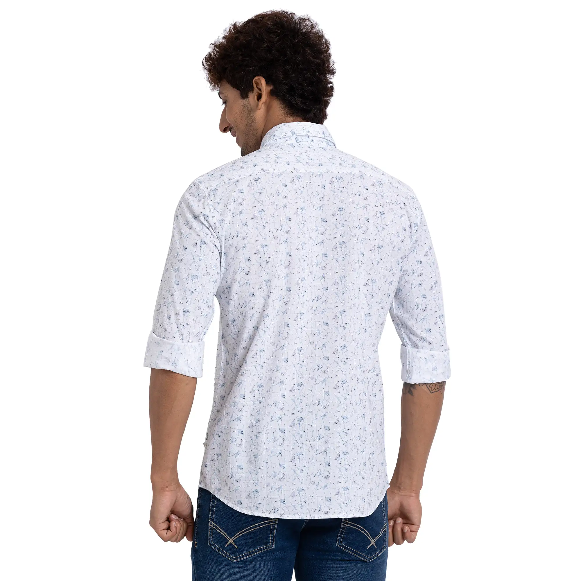 Parx Men White Print Slim Fit Cotton Full Sleeve Cutway Collar Shirt - Image 4