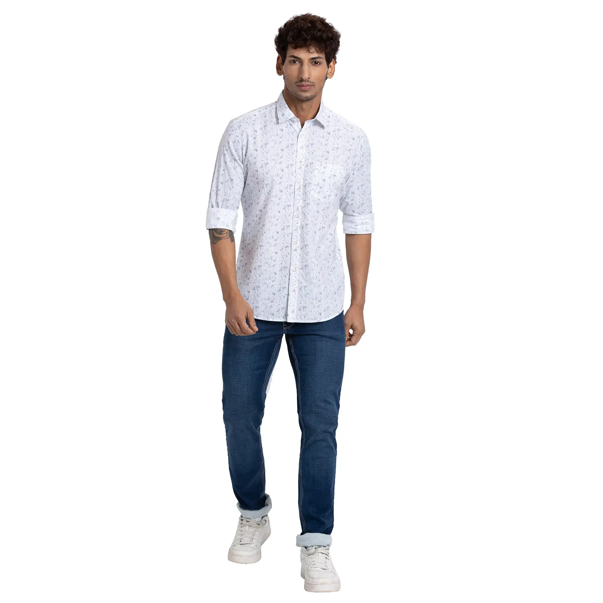 Parx Men White Print Slim Fit Cotton Full Sleeve Cutway Collar Shirt - Image 5