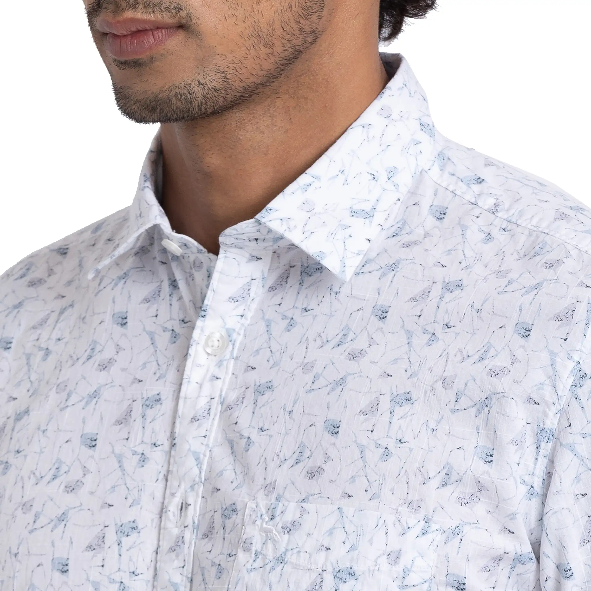 Parx Men White Print Slim Fit Cotton Full Sleeve Cutway Collar Shirt - Image 6