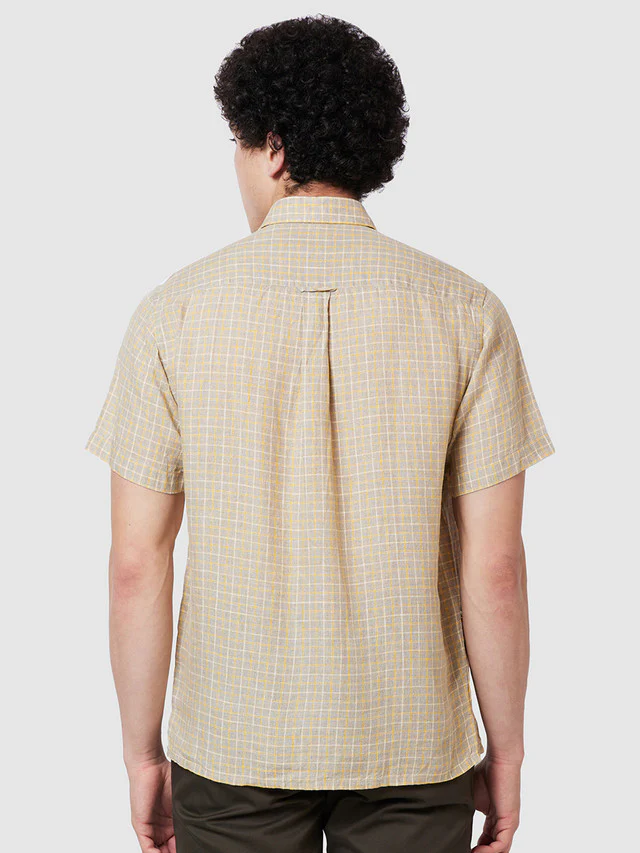 Colorplus Beige Checks Classic Fit Linen Casual Shirt - Image 4