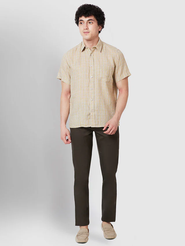 Colorplus Beige Checks Classic Fit Linen Casual Shirt - Image 5