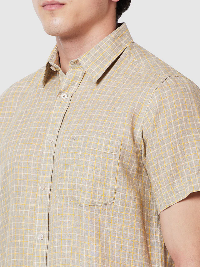 Colorplus Beige Checks Classic Fit Linen Casual Shirt - Image 6