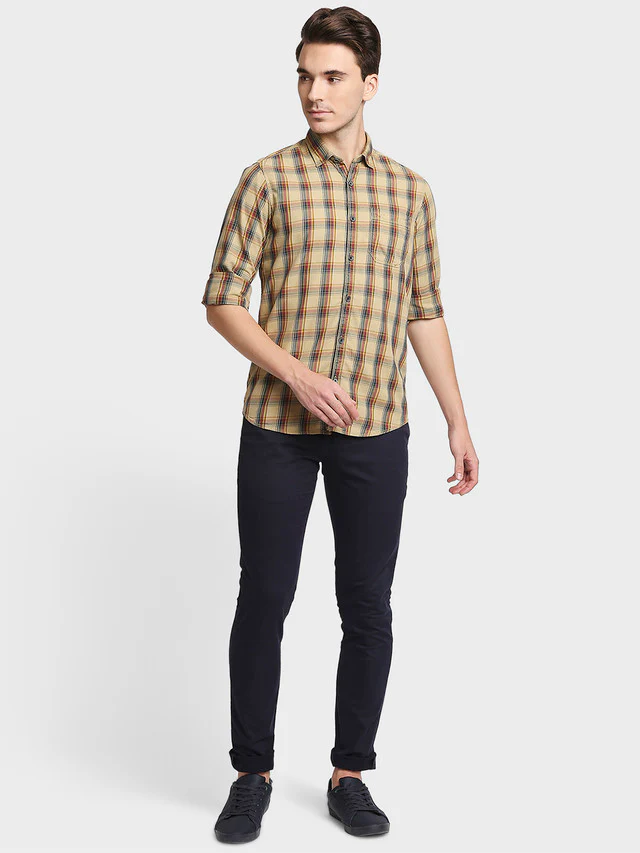 Colorplus Beige Checks Contemporary Fit Cotton Casual Shirt - Image 5