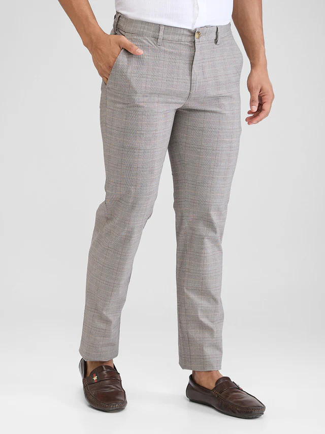 Colorplus Beige Checks Slim Fit Cotton Blend Trouser - Image 2