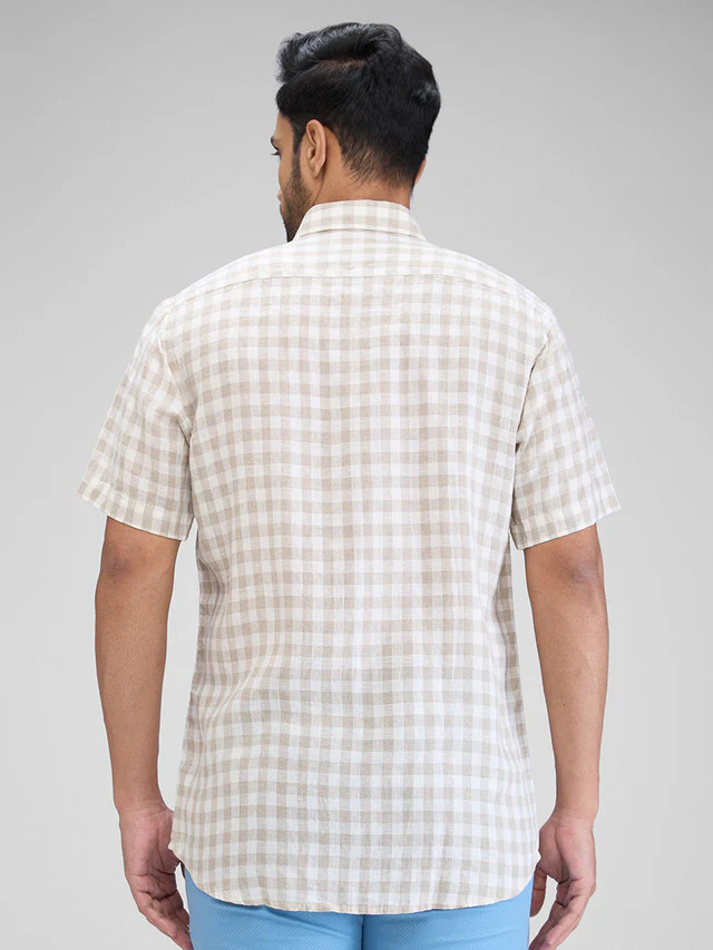 Colorplus Men Brown Checks Tailored Fit Linen Casual Shirt - Image 4