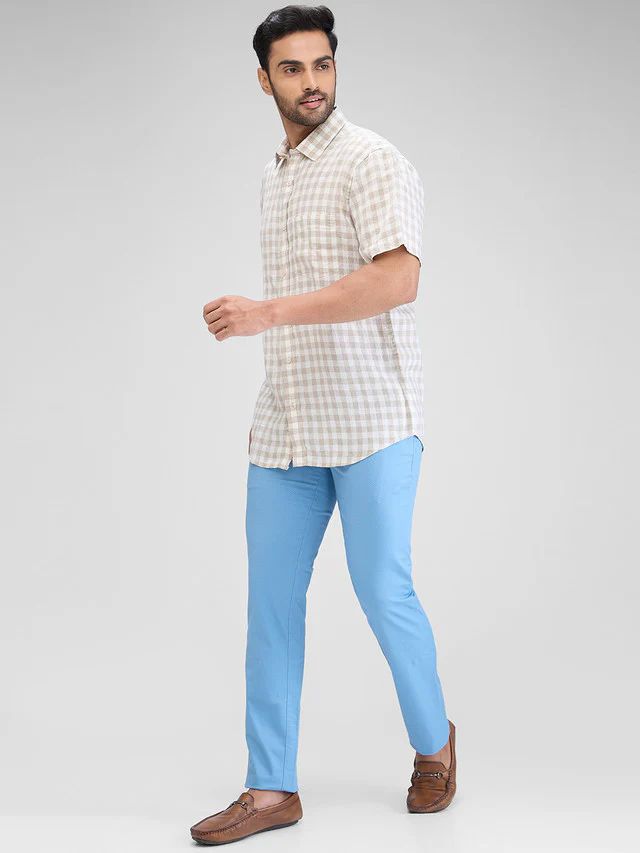 Colorplus Men Brown Checks Tailored Fit Linen Casual Shirt - Image 5