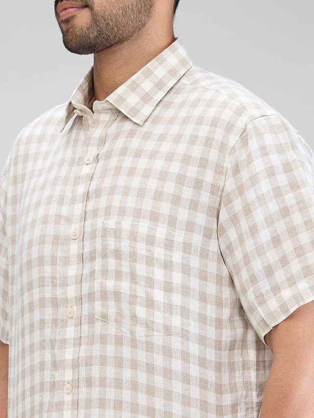 Colorplus Men Brown Checks Tailored Fit Linen Casual Shirt - Image 6