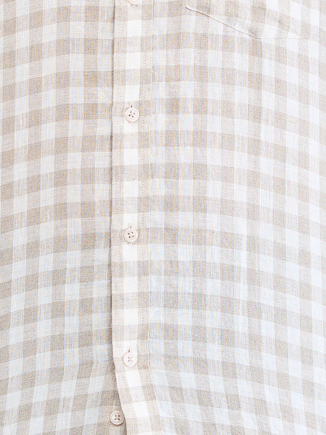 Colorplus Men Brown Checks Tailored Fit Linen Casual Shirt - Image 7