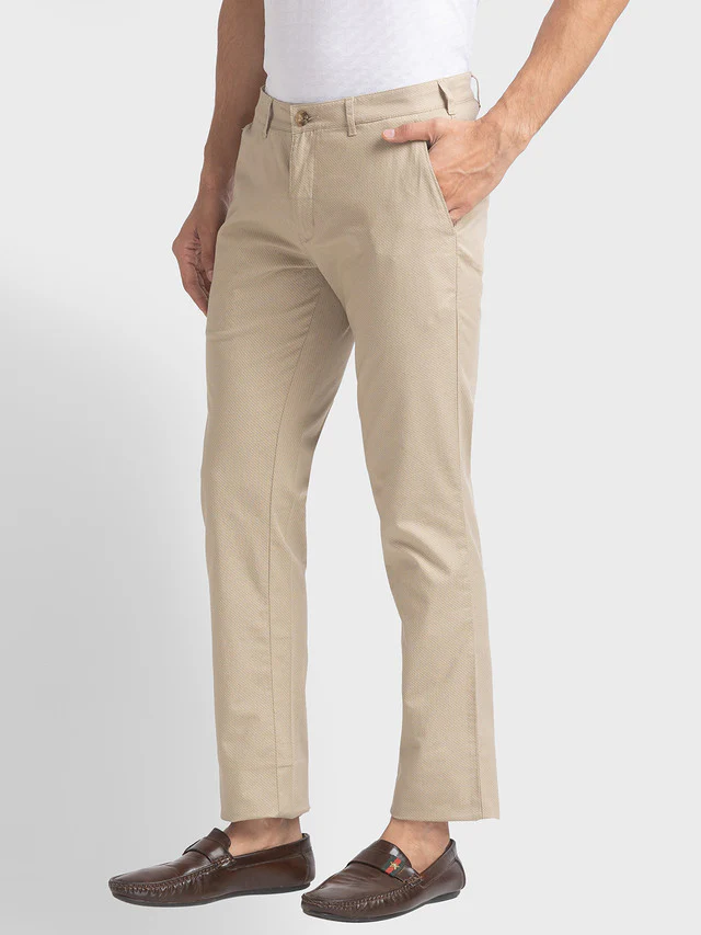 Colorplus Beige Printed Contemporary Fit Cotton Blend Trouser - Image 3