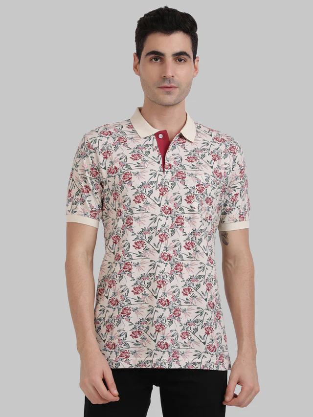 Colorplus Beige Printed Tailored Fit Cotton T-Shirt
