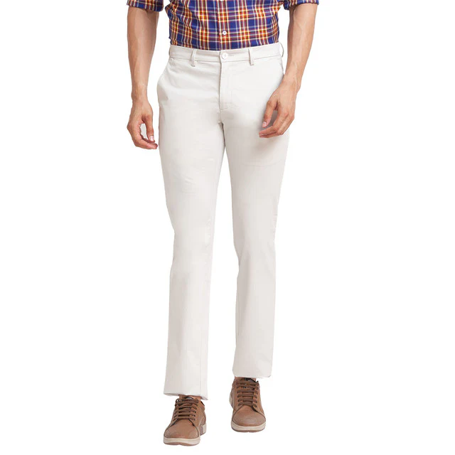 Colorplus Beige Solid Piece Dyed Contemporary Fit Cotton Blend Trouser