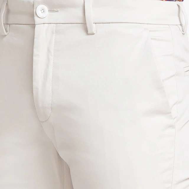 Colorplus Beige Solid Piece Dyed Contemporary Fit Cotton Blend Trouser - Image 6