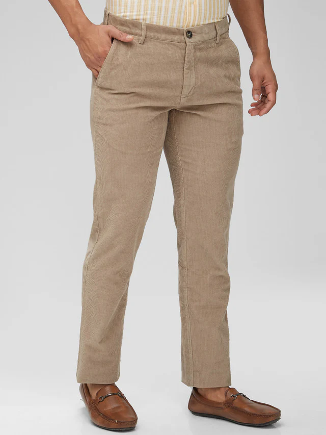 Colorplus Beige Solid Piece Dyed Slim Fit Cotton Trouser - Image 2