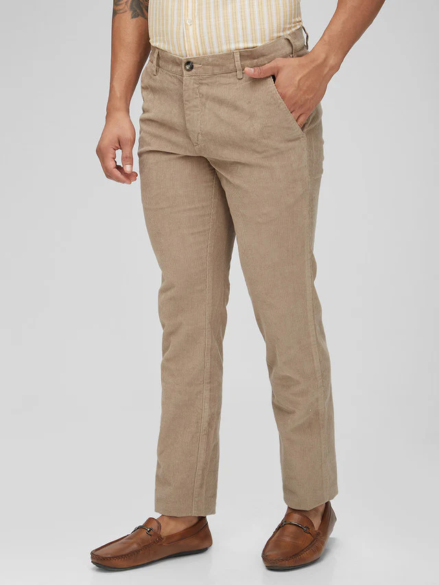 Colorplus Beige Solid Piece Dyed Slim Fit Cotton Trouser - Image 3