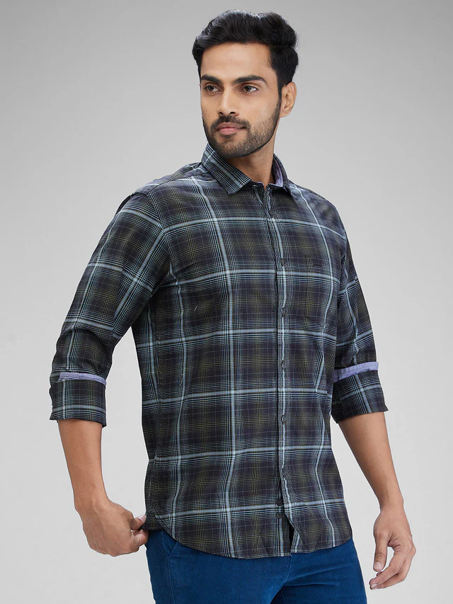 Colorplus Black Checks Slim Fit Cotton Casual Shirt - Image 2