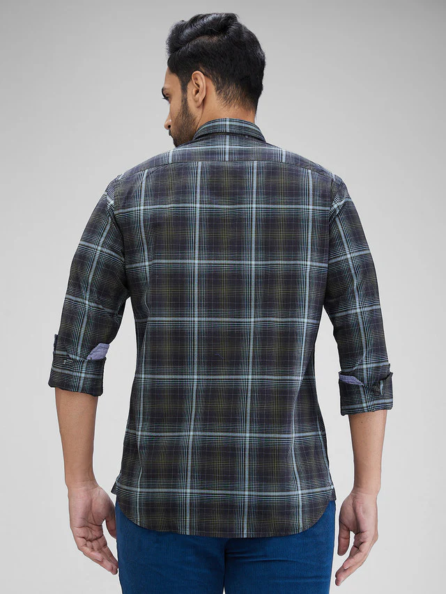 Colorplus Black Checks Slim Fit Cotton Casual Shirt - Image 4