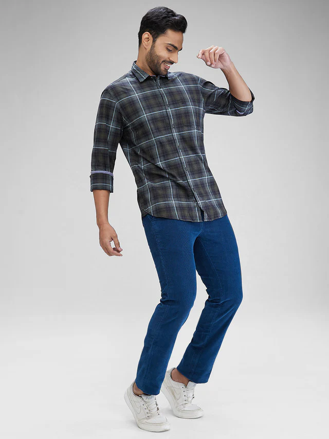 Colorplus Black Checks Slim Fit Cotton Casual Shirt - Image 5
