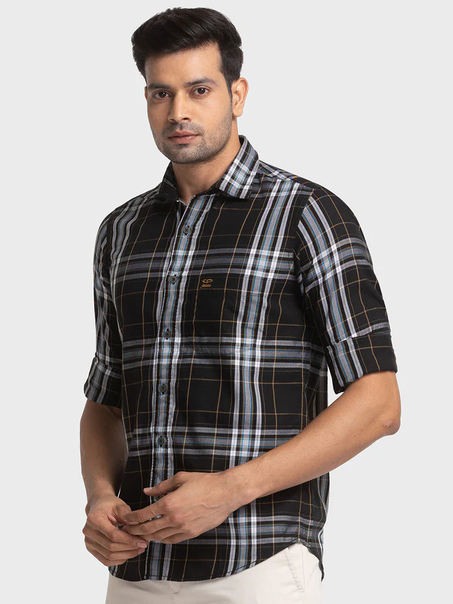 Colorplus Black Checks Tailored Fit Cotton Casual Shirt - Image 3