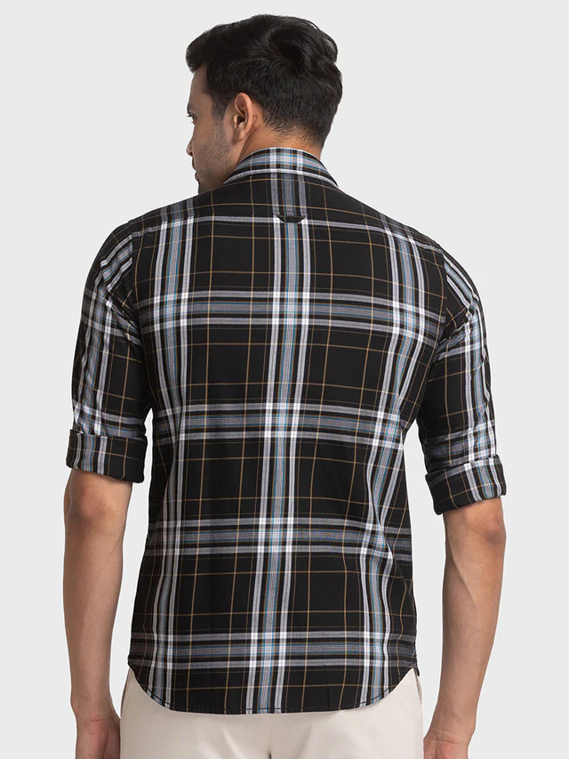 Colorplus Black Checks Tailored Fit Cotton Casual Shirt - Image 4