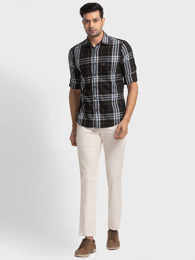 Colorplus Black Checks Tailored Fit Cotton Casual Shirt - Image 5