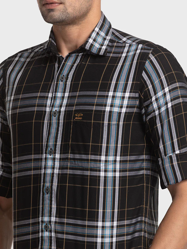 Colorplus Black Checks Tailored Fit Cotton Casual Shirt - Image 6