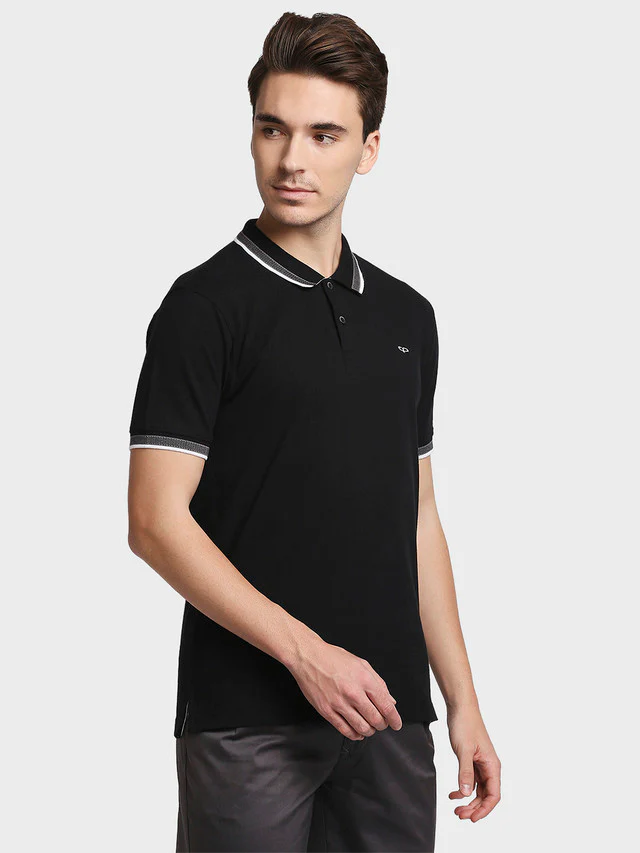 Colorplus Black Solid Tailored Fit Cotton T-Shirt - Image 2