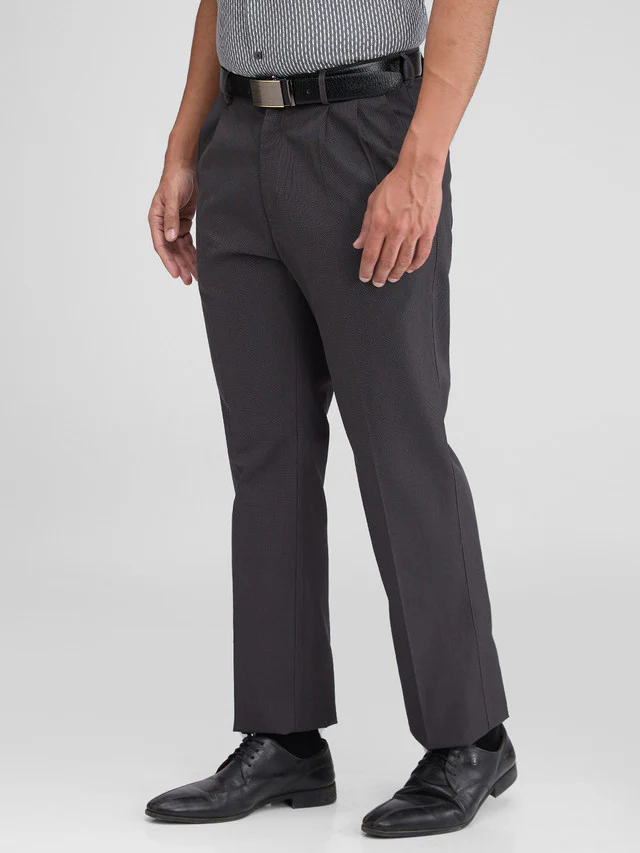 Colorplus Black Yarn Dyed Custom Fit Cotton Trouser - Image 3