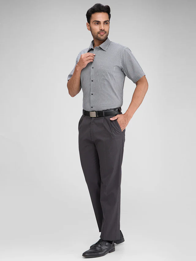 Colorplus Black Yarn Dyed Custom Fit Cotton Trouser - Image 5