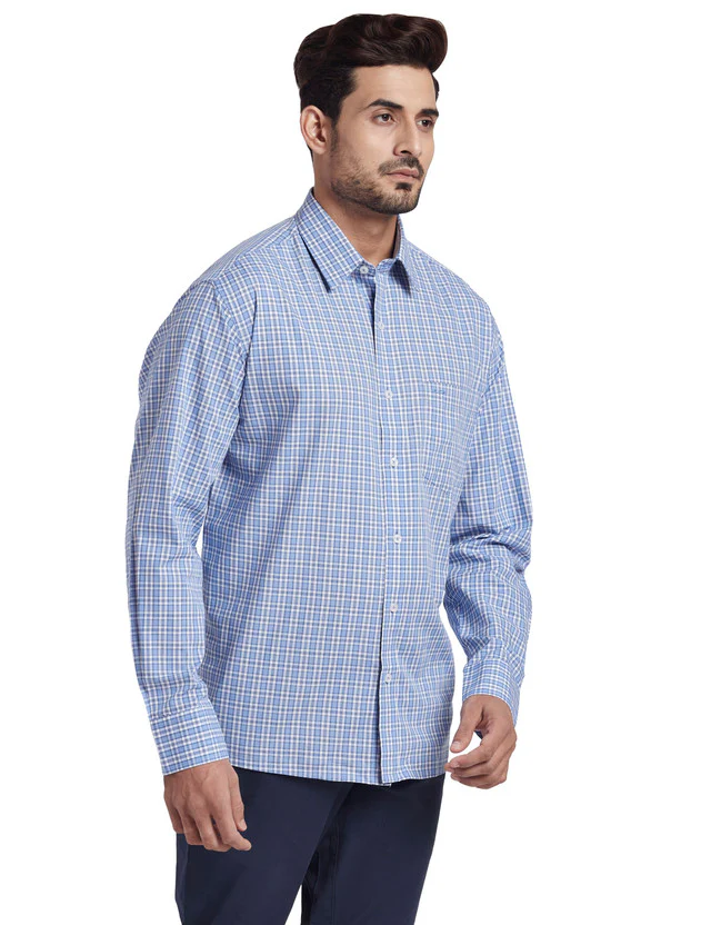 Colorplus Blue Checks Classic Fit Cotton Casual Shirt - Image 2