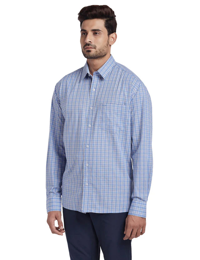 Colorplus Blue Checks Classic Fit Cotton Casual Shirt - Image 3