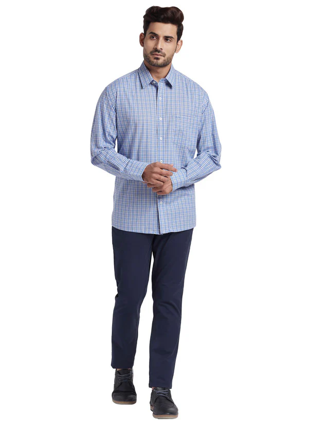 Colorplus Blue Checks Classic Fit Cotton Casual Shirt - Image 5