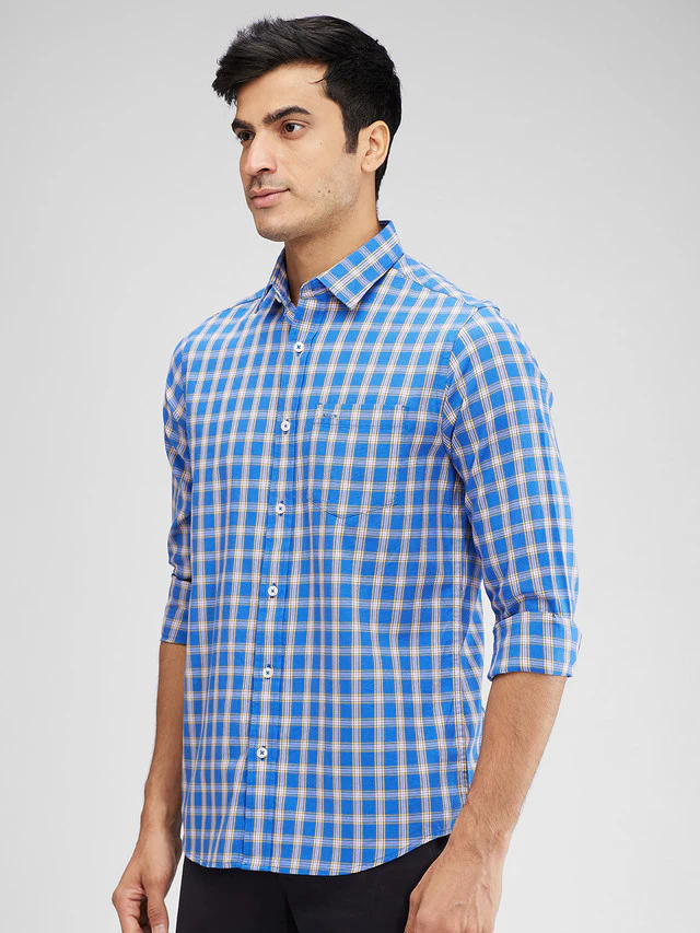 Colorplus Blue Checks Contemporary Fit Cotton Casual Shirt - Image 3